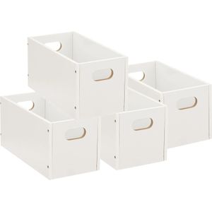 Set van 4x stuks opbergmand/kastmand 7 liter wit van hout 31 x 15 x 15 cm - Opbergboxen - Vakkenkast manden