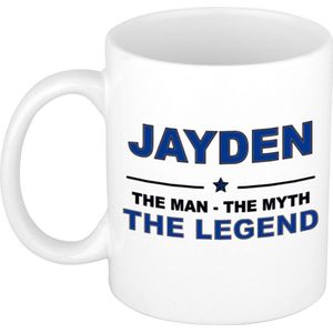 Naam cadeau Jayden - The man, The myth the legend koffie mok / beker 300 ml - naam/namen mokken - Cadeau voor o.a  verjaardag/ vaderdag/ pensioen/ geslaagd/ bedankt