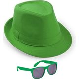 Carnaval verkleedkleding set - hoedje en party zonnebril - groen - volwassenen