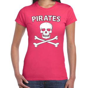 Fout piraten shirt / foute party verkleed shirt roze dames - Foute party piraten kostuum - Verkleedkleding