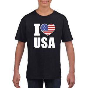 Zwart I love USA - Amerika supporter shirt kinderen - Amerikaans shirt jongens en meisjes