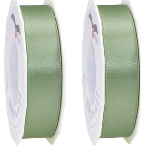 2x Luxe Hobby/decoratie lichtgroene satijnen sierlinten 2,5 cm/25 mm x 25 meter- Luxe kwaliteit - Cadeaulint satijnlint/ribbon