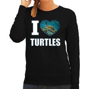I love turtles trui met dieren foto van een schildpad zwart voor dames - cadeau sweater schildpadden liefhebber