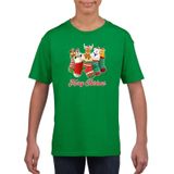 Kerst t-shirt / shirt kids - Merry Christmas dieren kerstsokken groen voor kinderen - kerstkleding / christmas outfit