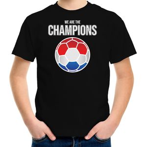 Nederland EK/ WK supporter t-shirt - we are the champions met Nederlandse voetbal - zwart - kinderen - kleding / shirt