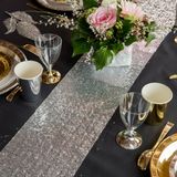 Santex Kerstdiner glitter tafelloper op rol - 2x - zilver pailletten - 19 x 300 cm - polyester