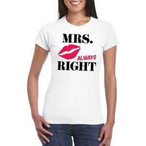 Mrs. Always Right t-shirt wit - dames - vrijgezellenfeest shirt / bruiloft cadeau