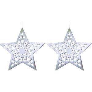 3x stuks hangdecoratie kerstster zilver 50 cm