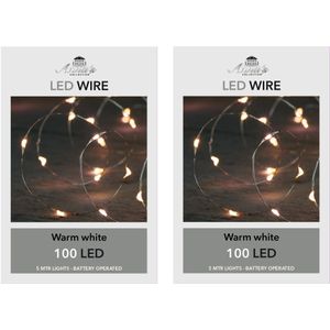 Set van 2x stuks draadverlichting lichtsnoer met 100 lampjes warm wit 500 cm - Lichtdraden/lichtsnoeren - kerstverlichting