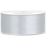 Bellatio Decorations 2x rollen satijn sierlint 2.5 cm x 25 meter zilver en zwart