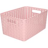 Set van 8x stuks opbergboxen/opbergmandjes rotan oud roze kunststof met inhoud 5 en 10 en 18 liter