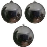 3x Grote zilveren kunststof kerstballen van 20 cm - glans - zilveren kerstboom versiering