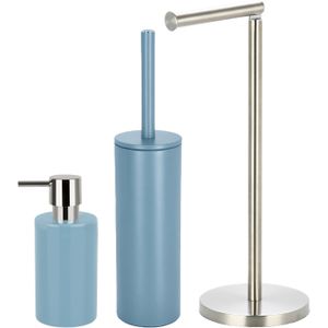 Spirella Badkamer accessoires set - WC-borstel/zeeppompje/rollenhouder - metaal/porselein - lichtblauw - Luxe uitstraling