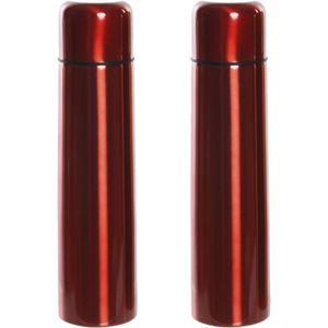 Set van 2x stuks RVS thermosfles/isoleerfles rood met drukdop 920 ml - Dubbelwandig