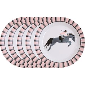 Santex feest wegwerpbordjes - paarden - 50x stuks - 23 cm - roze/grijs