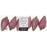 6x Oud roze glitter dennenappels kerstballen 8 cm Onbreekbare plastic kersthangers- Kerstboomversiering oud roze