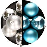 Decoris Kerstballen - 12x st - 8 cm - zilver en blauw - kunststof