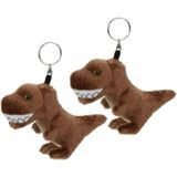 6x stuks pluche knuffel dino T-rex dinosaurus sleutelhanger 16 cm - Dieren knuffel cadeaus artikelen voor kinderen