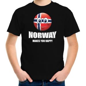 Norway makes you happy landen t-shirt Noorwegen met emoticon - zwart - kinderen - Noorwegen landen shirt met Noorse vlag - EK / WK / Olympische spelen outfit / kleding