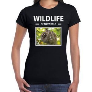 Dieren foto t-shirt Luiaard - zwart - dames - wildlife of the world - cadeau shirt Luiaarden liefhebber