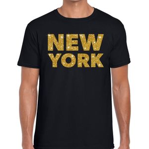 New York gouden glitter tekst t-shirt zwart heren - heren shirt New York