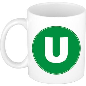 Mok / beker met de letter U groene bedrukking voor het maken van een naam / woord - koffiebeker / koffiemok - namen beker