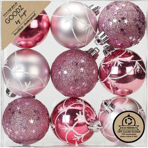 Inge Christmas Goodz luxe kerstballen- 9x- 6 cm -kunststof -roze