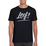 Leef t-shirt zwart met zilveren glitter tekst heren - Glitter en Glamour zilver party kleding shirt