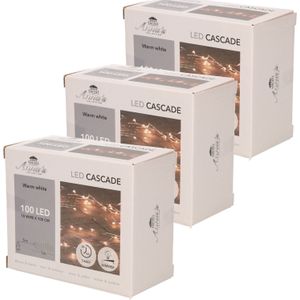 Set van 3x stuks cascade draadverlichting lichtsnoer met 100 lampjes warm wit met 10 lichtdraden - Lichtsnoeren - kerstverlichting