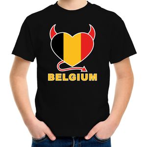 Belgium Hart Supporter T-shirt Zwart EK/ WK Voor Kinderen - EK/ WK Shirt / Outfit 110/116