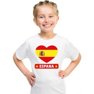 Spanje kinder t-shirt met Spaanse vlag in hart wit jongens en meisjes