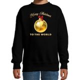 Bellatio Decorations kersttrui/sweater voor kinderen - Merry Christmas - wereld - zwart - Kerstdiner