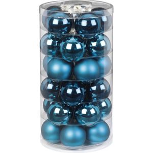 60x stuks glazen kerstballen diep blauw 6 cm glans en mat - Kerstboomversiering/kerstversiering