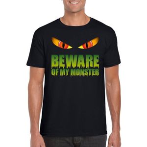 Halloween t-shirt zwart heren met enge ogen - Beware of my monster