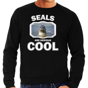 Dieren zeehonden sweater zwart heren - seals are serious cool trui - cadeau sweater grijze zeehond/ zeehonden liefhebber