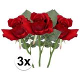 3 x Rode roos steelbloem 30 cm - Kunstbloemen