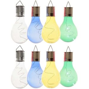 8x Buiten LED wit/blauw/groen/geel peertjes solar verlichting 14 cm - Tuinverlichting - Tuinlampen - Solarlampen zonne-energie