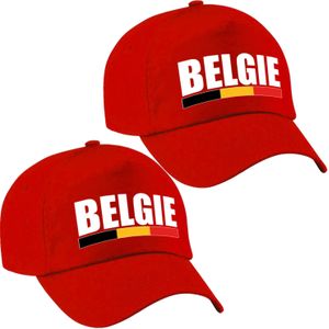 2x stuks belgie landen pet rood volwassenen - Belgie baseball cap - EK/WK/Olympische spelen outfit
