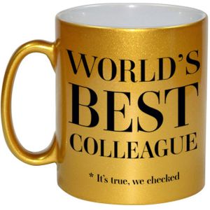 Worlds best colleague cadeau koffiemok / theebeker - 330 ml - goudkleurig - Cadeau mok