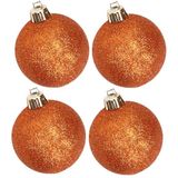 4x stuks kunststof glitter kerstballen oranje 10 cm - Onbreekbare kerstballen - kerstversiering