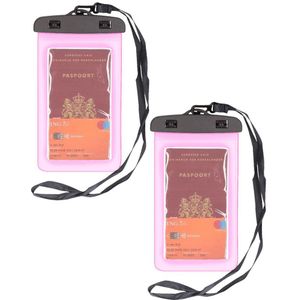 Bellatio Design telefoonhoesje - 2 ST - waterdicht  voor alle telefoons tot 6 inch - roze
