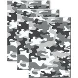 Set van 4x stuks camouflage/legerprint luxe schrift ruitjes 10 mm grijs A4 formaat - Notitieboek - wiskunde/reken schrift