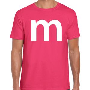 Letter M verkleed/ carnaval t-shirt roze voor heren - M en M carnavalskleding / feest shirt kleding / kostuum