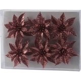 18x stuks decoratie bloemen rozen roze glitter op ijzerdraad 8 cm - Decoratiebloemen/kerstboomversiering/kerstversiering