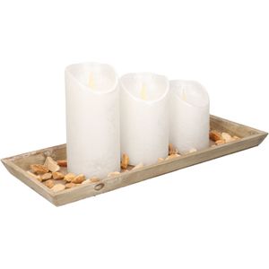 Dienblad met LED kaarsen en steentjes - 39 x 15 cm - wit