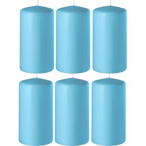 6x Turquoise cilinderkaarsen/stompkaarsen 6 x 12 cm 45 branduren - Geurloze kaarsen turquoise - Woondecoraties
