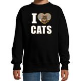 I love cats sweater met dieren foto van een bruine kat zwart voor kinderen - cadeau trui katten liefhebber - kinderkleding / kleding