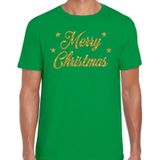 Fout Kerst shirt / t-shirt - Merry Christmas - goud / glitter - groen - heren - kerstkleding / kerst outfit
