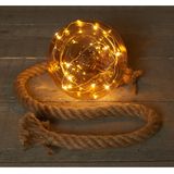 3x stuks verlichte glazen kerstballen aan touw met 15 lampjes goud/warm wit 15 cm - Decoratie kerstballen met licht