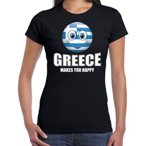 Greece makes you happy landen t-shirt Griekenland met emoticon - zwart - dames -  Griekenland landen shirt met Griekse vlag - EK / WK / Olympische spelen outfit / kleding